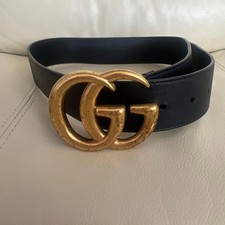 Cintura Gucci in pelle fibbia GG nera oro doppia G in pelle autentica usata G...