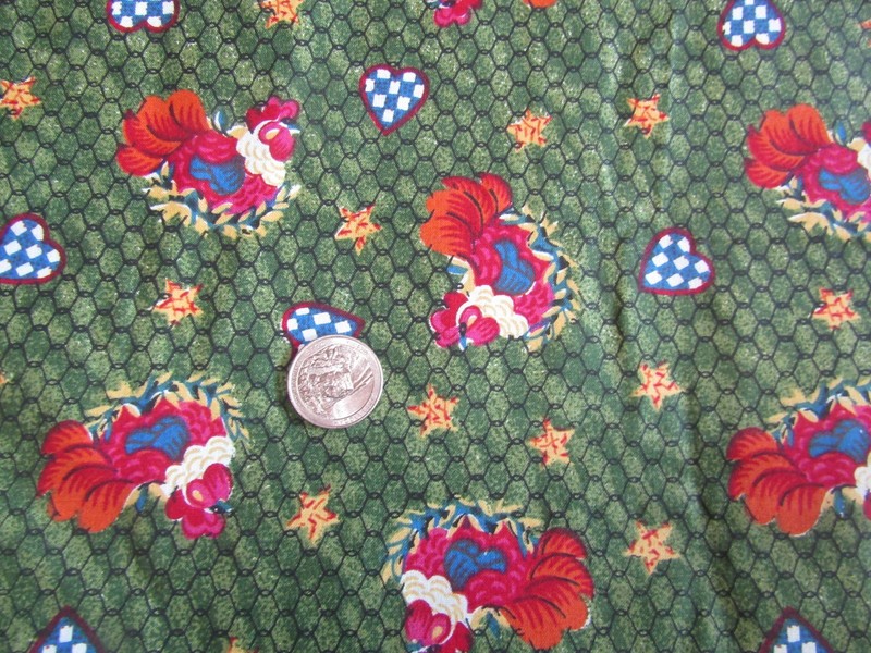 BARNYARD Vintage CHICKENS HEARTS STARS On GREEN 2000's COTTON Fabric - over 4 yd
