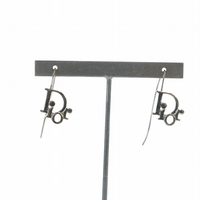 Christian Dior Silver Hook Earrings with Logo for Both Ears GY13