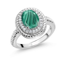 2.76 Ct Oval Green Malachite 925 Sterling Silver Ring