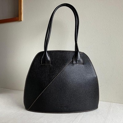 Loewe Black Leather Anagram Shoulder Bag Tote Purse Zip Top Auth Spain