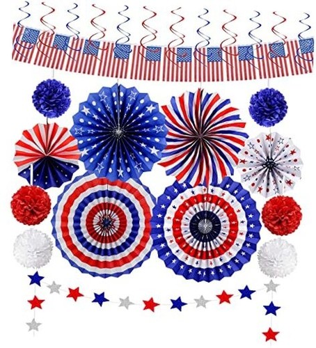 26Pcs 4th of July Decorations Patriotic Decor USA Flag String Red White Blue