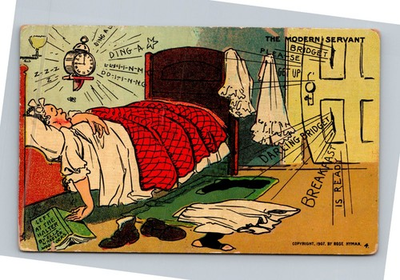 #ad #ad 1907 Rose Hyman Comic Postcard quot;The Modern Servant Bridgetquot; Monett MO 1908 $3.29