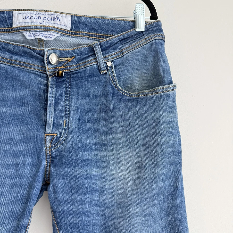Pantalones de mezclilla Jacob Cohen para hombre 34x28 azul 622 ajustados cómodos elásticos hechos a mano en Italia Foto 2 de 4