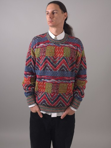 90s Missoni Sport Knit Sweater Made in Italy – Zig Zag Textured Pattern – M L XL