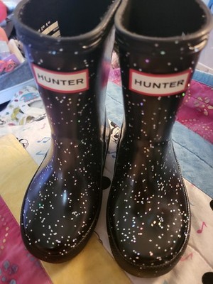 Girl's Hunter Original Giant Glitter Rain Boots - Black Glitter