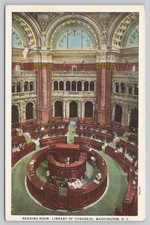 Reading Room Library of Congress Washington DC Vintage Linen Postcard