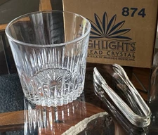 Lead Crystal Ice Bucket & Tongs Vintage. New In box