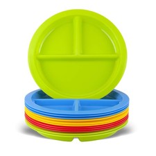 3 - Compartment Divided Plates for Kids Plastic Trays Dishwasher Microwave Safe