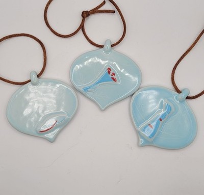 3Set Jenggala Ceramics Porcelain Christmas Ornaments Celadon Blue Bali Indonesia