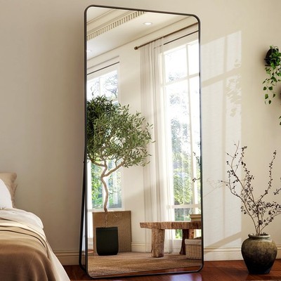 71''x32'' Large Full Length Mirror - Rectangular Black Aluminum Frame Floor Mir...