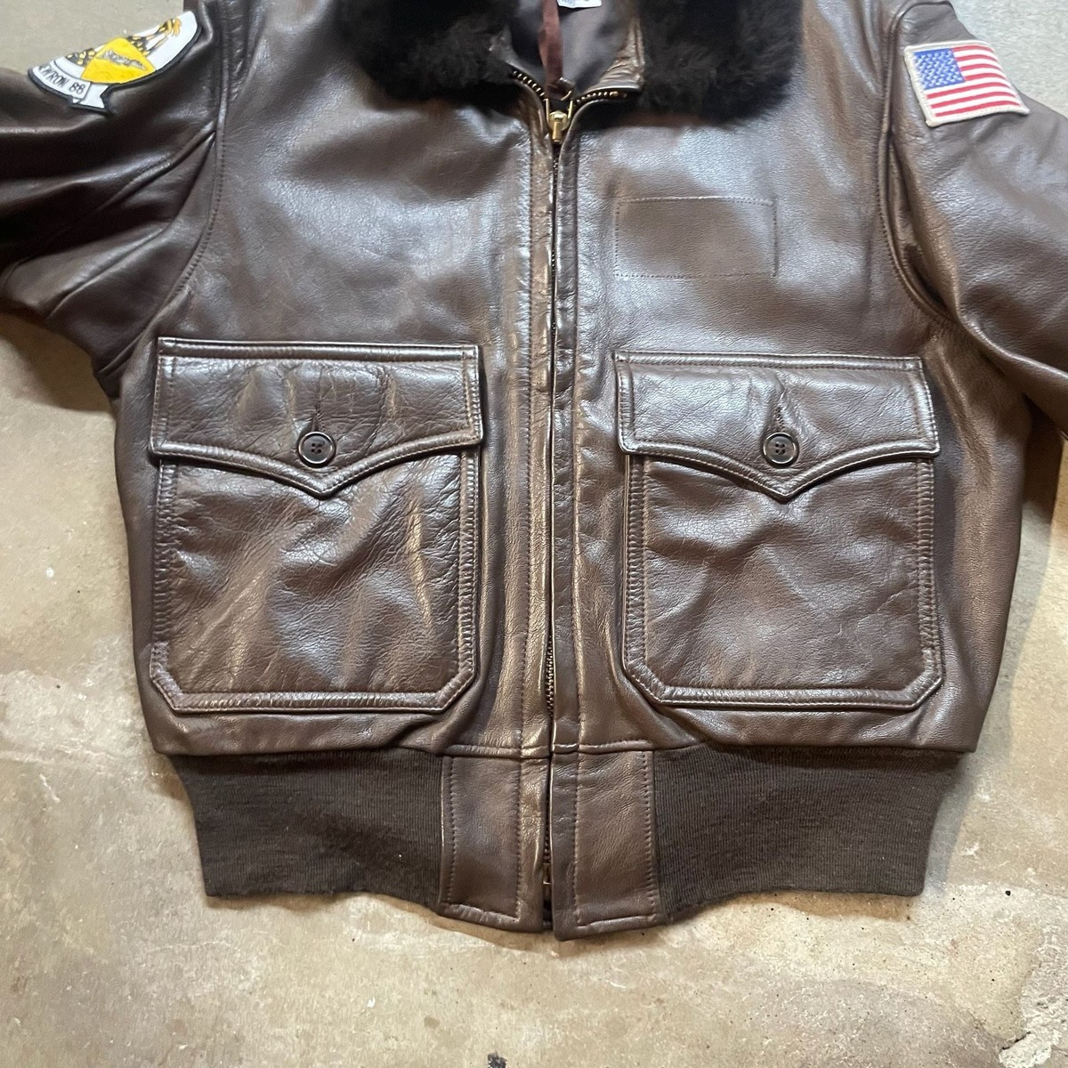 Vintage 70s US Navy G-1 Flight Jacket Scovill Zipper Fur Collar