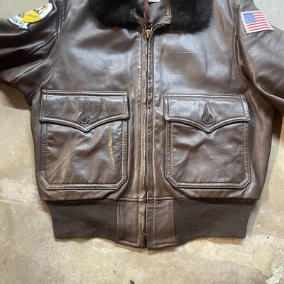 Vintage 70s US Navy G-1 Flight Jacket Scovill Zipper Fur Collar
