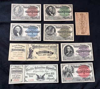 9 Different 1893 World's Columbian Exposition Tickets EXCELLENT Group