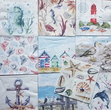 Seaside Napkins x 5 / 10 Decoupage Napkins Seagull Shells Seahorse Beach Huts