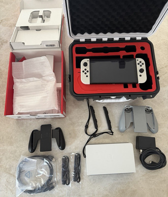 Bundle - Nintendo Switch OLED 64GB White Joy-Con w/ Extra Grip and Hard Case