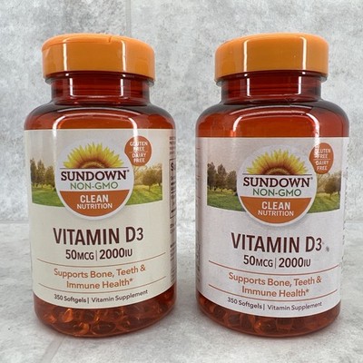Lot of 2-Sundown, Vitamin D3 2000IU 50mcg 350 Softgels Bone Teeth Immune Heath