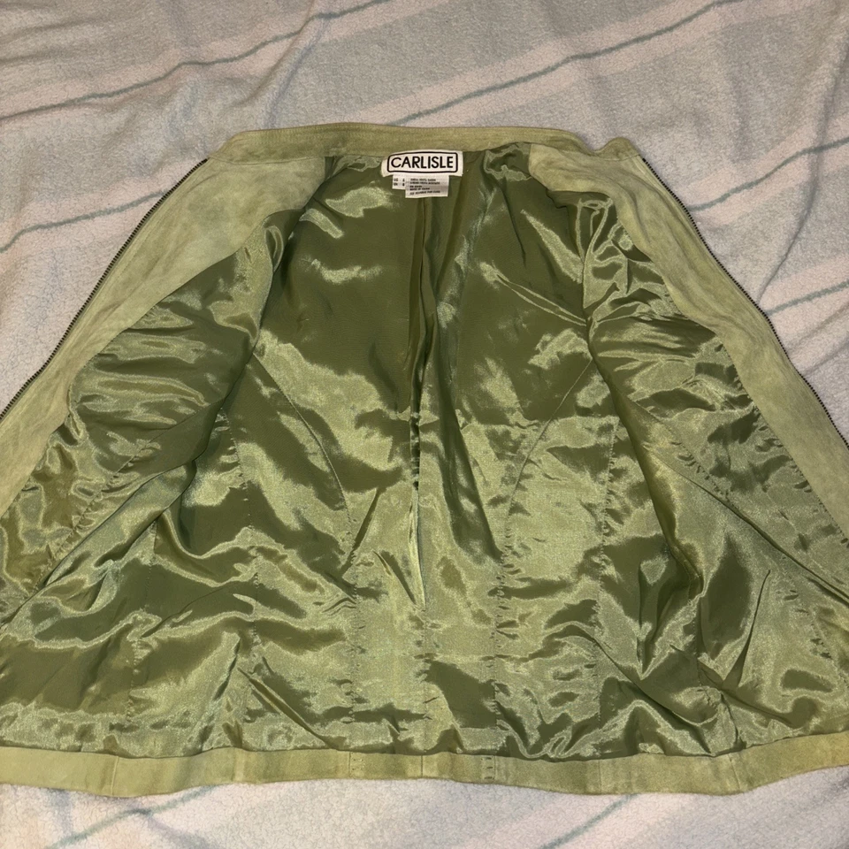 Chaqueta de Gamuza de Cuero Carlisle Vintage Talla 6 Y2K Moto Estilo Matcha Verde  Foto 4 de 4