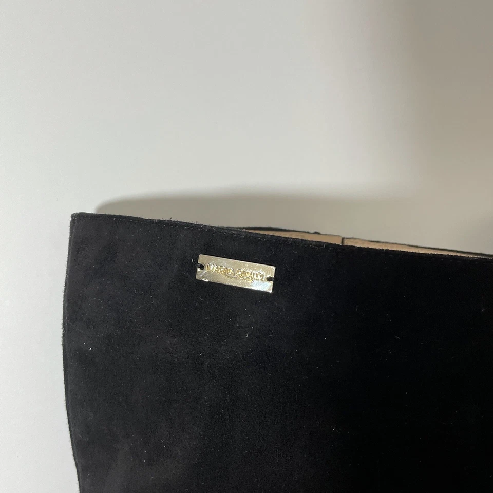 Botas de gamuza Marina Rinaldi negras altas hasta la rodilla ancho pantorrilla cadena detalle 10US $1200 Foto 2 de 4