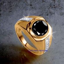 Natural Black Onyx  CZ Gemstones with 925 Sterling Silver Gold plated Ring 967