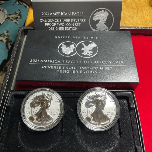 2021 Reverse Proof $1 American Silver Eagle Designer Edition 2pc Set Box, OGP...