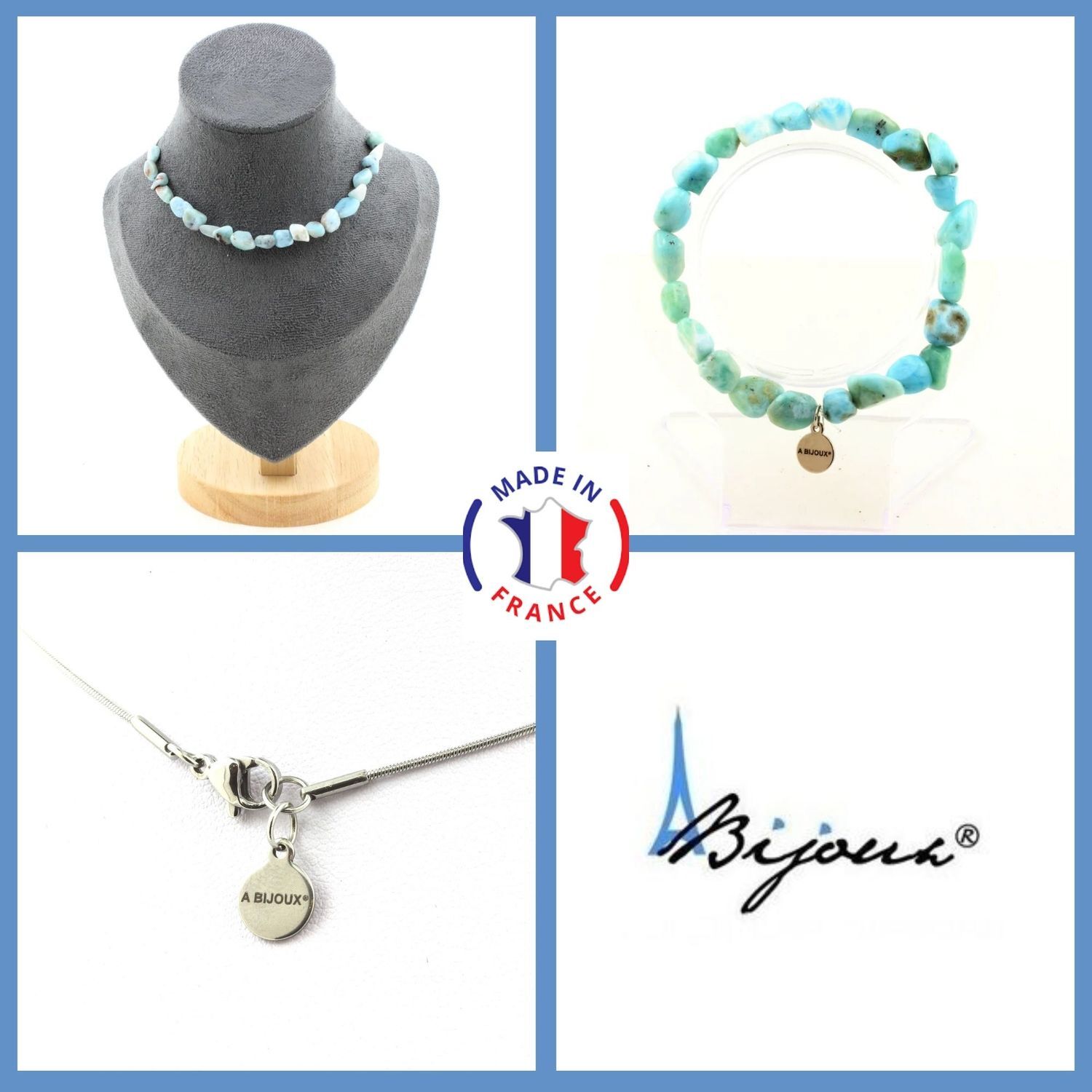 Larimar parure bijoux collier bracelet, le cadeau idéal en pierres naturelles