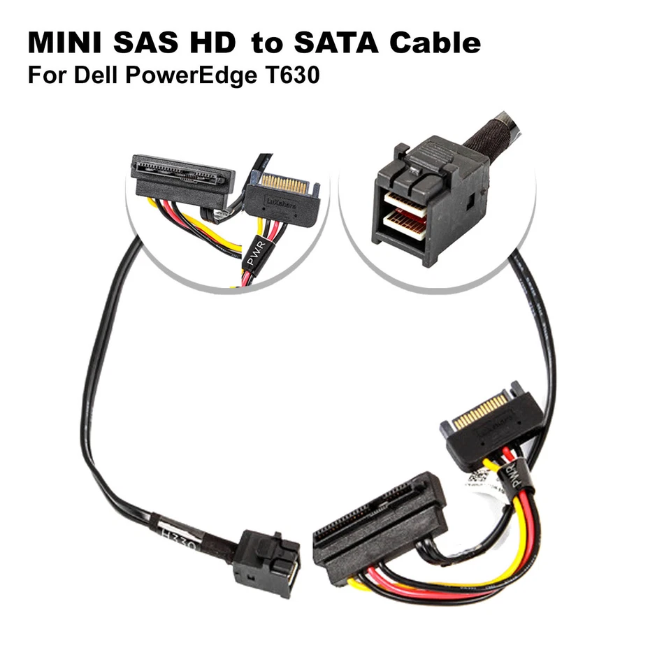 Lot 10 Dell PowerEdge T630 18.5" Mini-SAS HD SFF-8643 to SFF-8482 SAS SATA Cable - Image 2 of 4