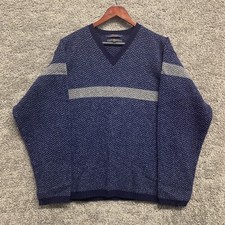 Vintage 90s tommy hilfiger 100 lambswool blue herringbone striped sweater XL