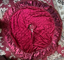 Burgundy Velveteen Quilted Christmas Tree Skirt 54"