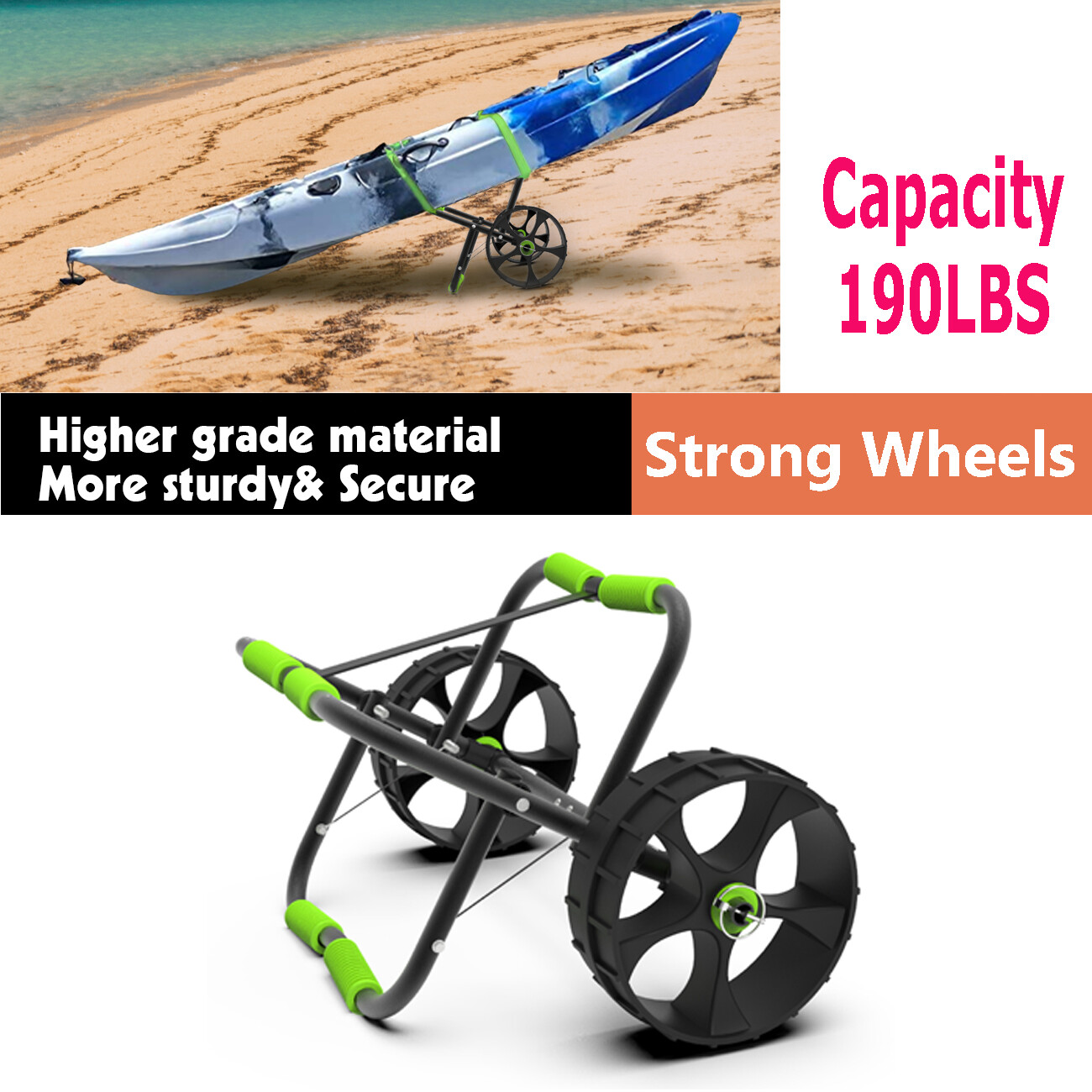 Canoe Boat Carrier Dolly Trailer Tote Trolley Transport Cart Wheel Green
