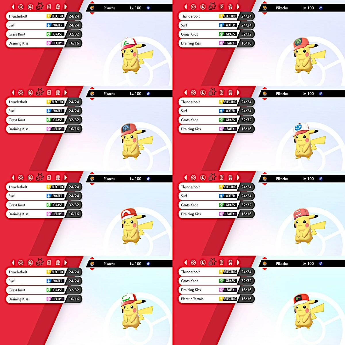 Pokemon Sword And Shield Alola Pikachu Hat All 8x Ash Cap Pikachu