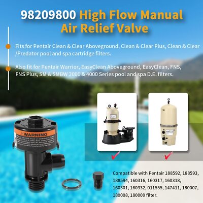 d-1 専用 For Pentair Pool Filters High Flow Manual Air Relief Valve