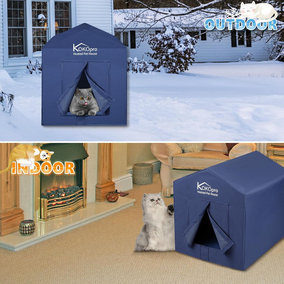 Large Heated Cat House for Outdoor Cats in Winter Weatherproof Elevated
