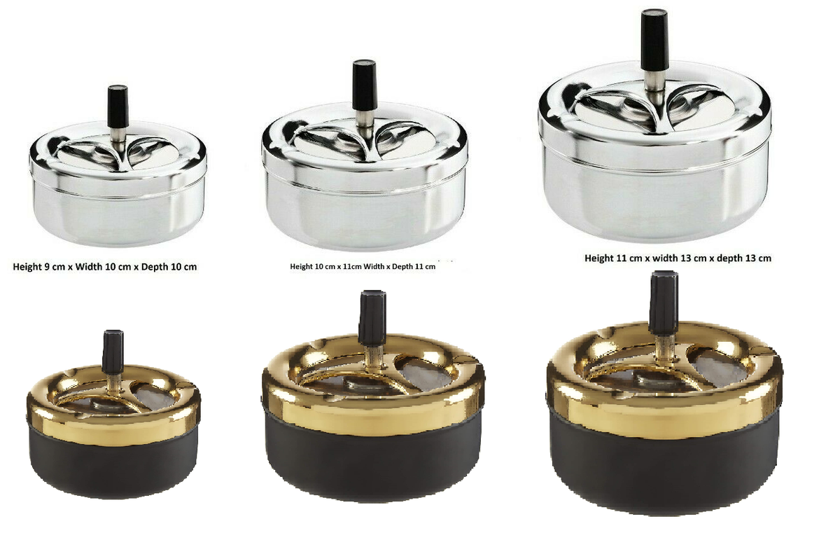 Spinning Tray Ashtray Push Down & Spin Cigarette Smoking Chrome/Gold Plated 