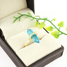 Beautiful Sky Blue Quartz Gemstone Yellow Gold Plated Statement Ring Size 7 US