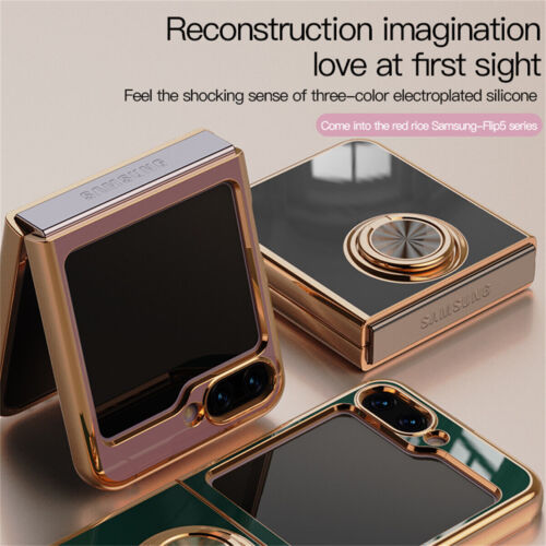 For Samsung Galaxy Z Flip 5 4 3 5G Shockproof Case Luxury Plating Ring Cover - Picture 1 of 17