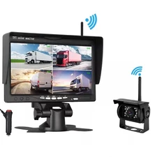 Wireless Backup Rear View Camera System 7"Quad Monitor Night Vision For RV Truck