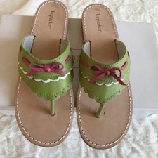 NIB Girls Leather Sandal by KC Parker, Size 3, Green w/ Pink Trim