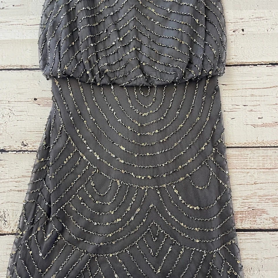 Vestido blusa Adrianna Papell Art Deco lentejuelas en negro mercurio talla 4 para mujer’s Foto 3 de 4