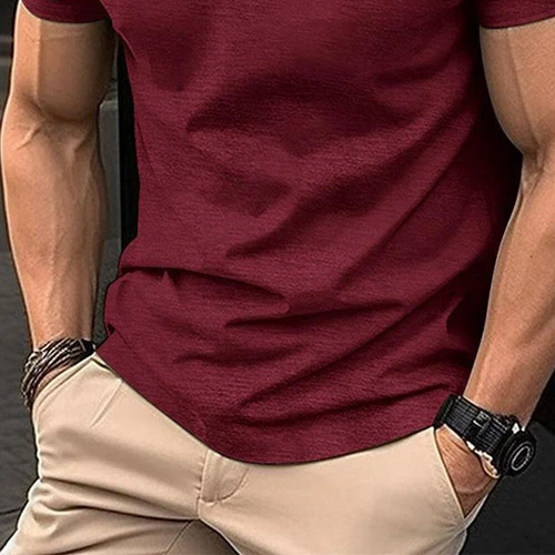 Mens Henley Grandad Collar Tee Plain T-Shirt Short Sleeve Casual Button Top New - Photo 14/28