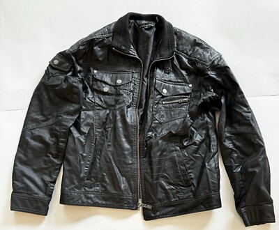 AFFLICTION Black Premium Label Faux Leather Men's JACKET XL Black Biker MMA