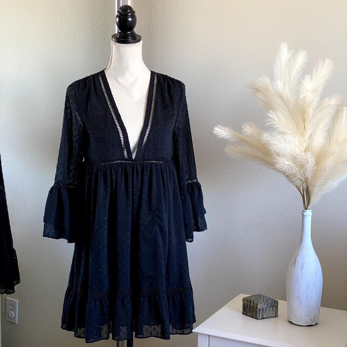 sheer baby doll dress Widow Goth Lolita Sheer Organza Ruffled Lace Babydoll Dress