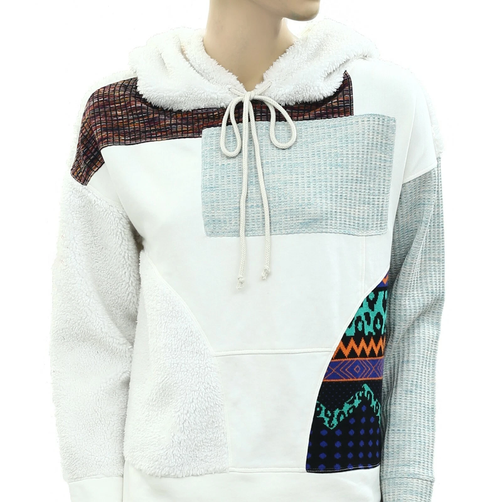 OFF WHITE Felpa con cappuccio Daily Practice by Anthropologie oversize patchwork XS nuova 226074