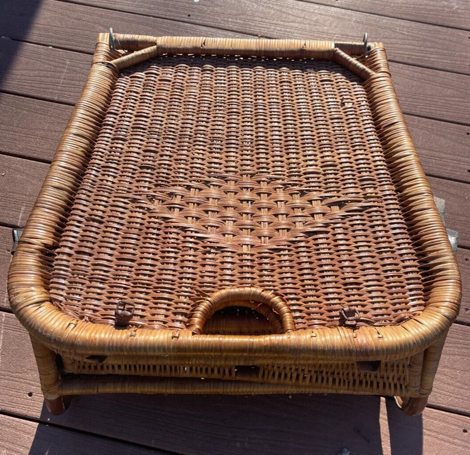 Silla de mimbre portátil plegable vintage canoa de playa camping pescador asiento ratán Foto 2 de 4