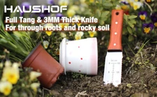 HAUSHOF Hori Hori Garden Knife Full Tang Wood Handle with Leather Sheath