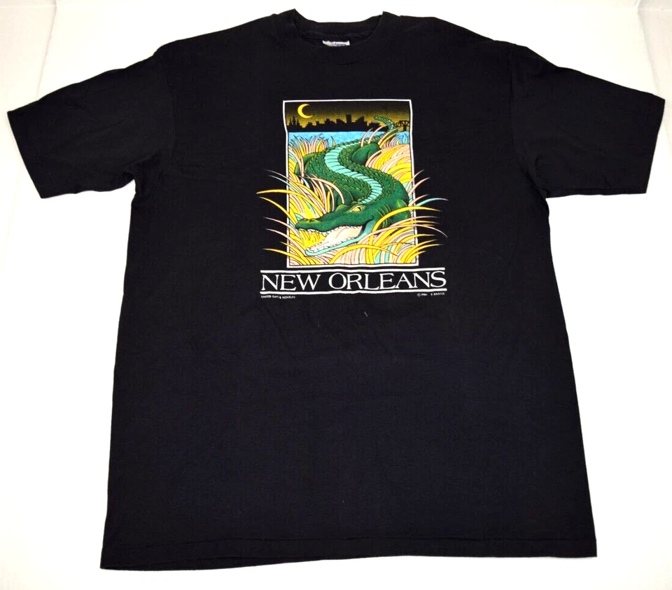 Футболка винтажная New Orleans Gator Back Road размер M/L 80-е трафаретная печать черная '86 - Изображение 3 из 4