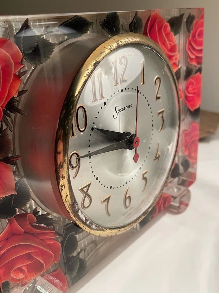 Reloj Lucite De Colección SESSIONS Art Deco Jardín de Rosas Completamente Reparado Funciona Muy bien. Foto 4 de 4