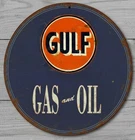 Gulf Gas & Oil 8" Diameter Vintage Novelty Metal Sign Made In USA New!