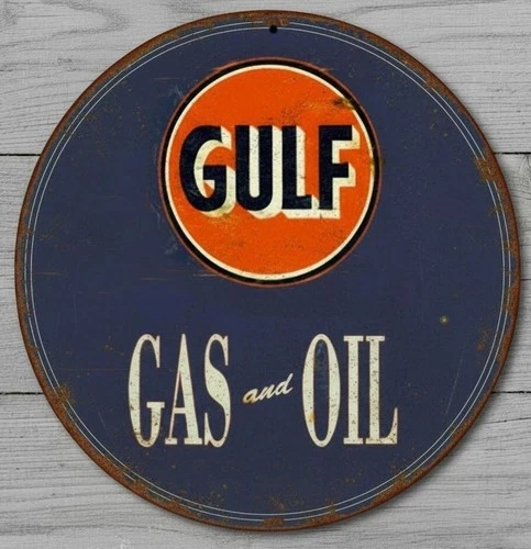 Gulf Gas & Oil 8" Diameter Vintage Novelty Metal Sign Made In USA New!