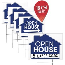 Open House Real Estate Signs - 18" x 24" Double Sided Yard Sign Pack  5 H-Wi...